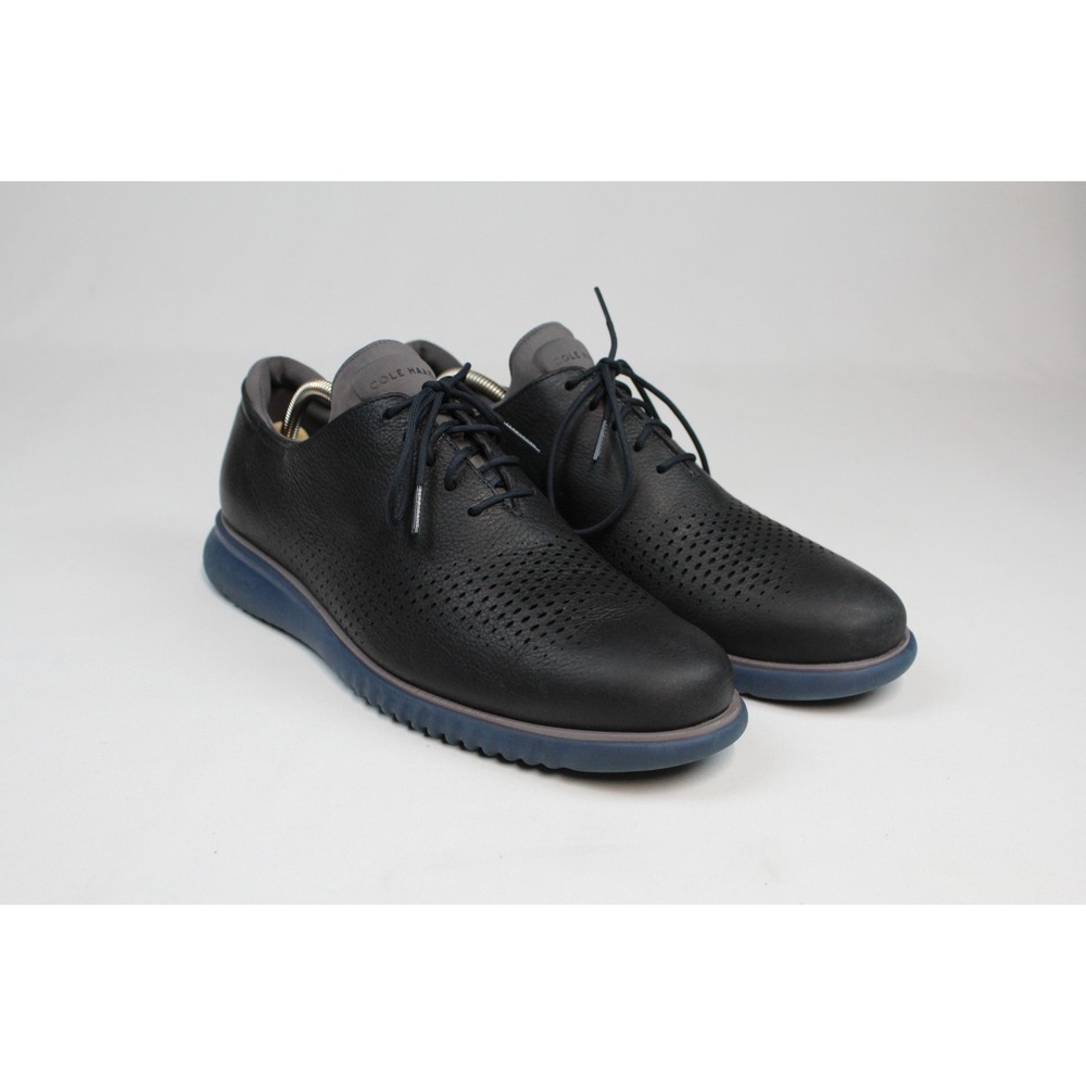Cole Haan Zerogrand Black Leather Wingtip Oxfords w/Navy Blue Sole Sz. 12M